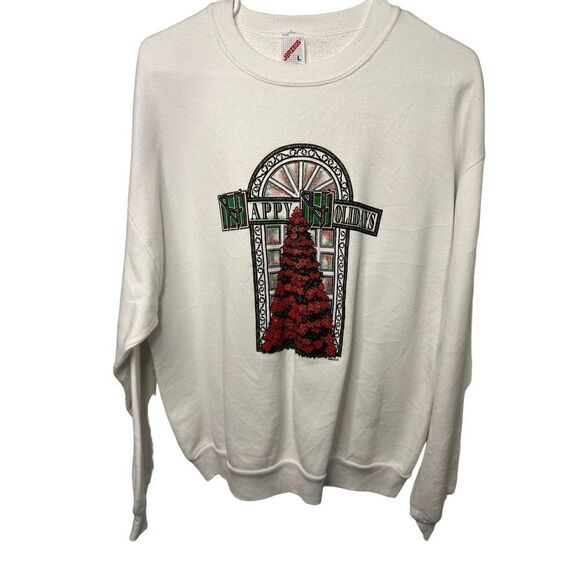 Vintage Happy Holidays White Crewneck Sweatshirt - Picture 1 of 4